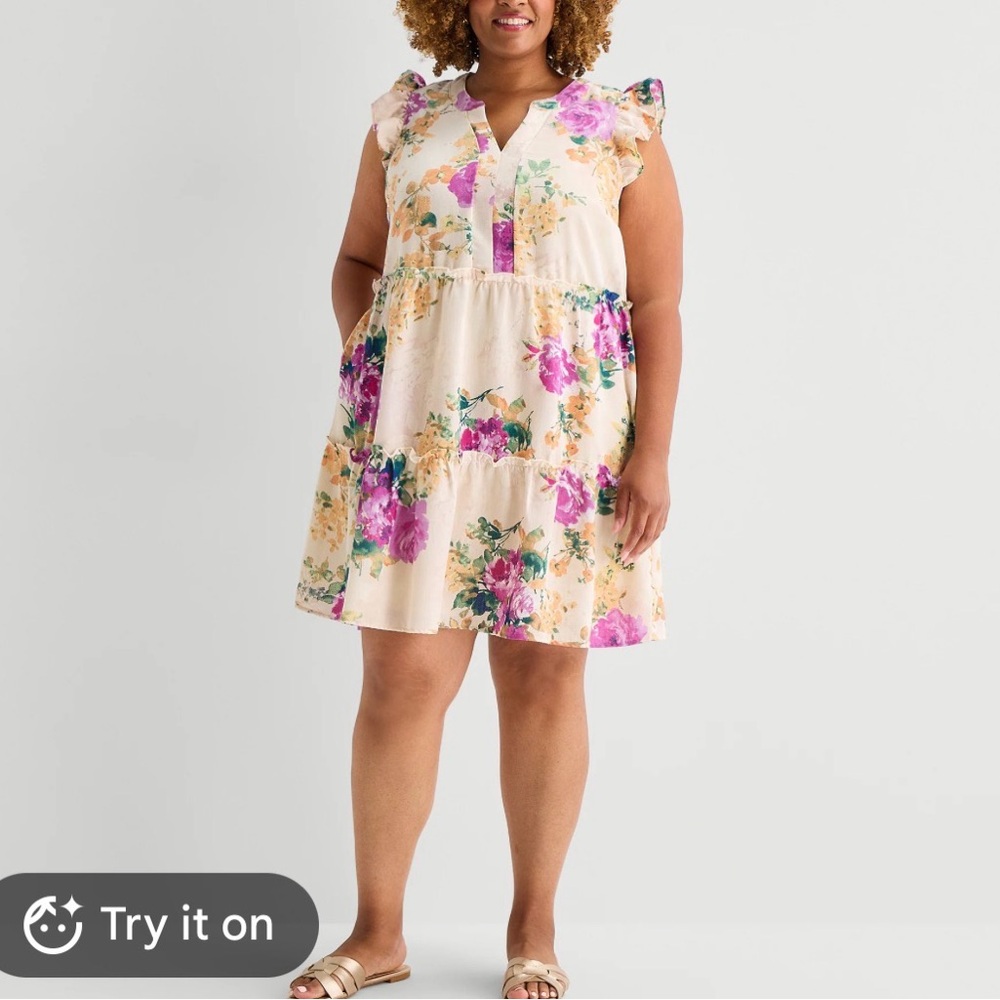 Lane Bryant Floral Tiered Swim Cover-Up Dress - Cream with Pink Floral NWT 16